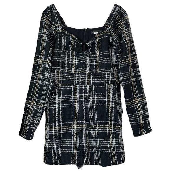 Slate & Willow RTR Plaid Tweed Keyhole Neck Romper Black Gold Silver Size XS - Picture 11 of 11